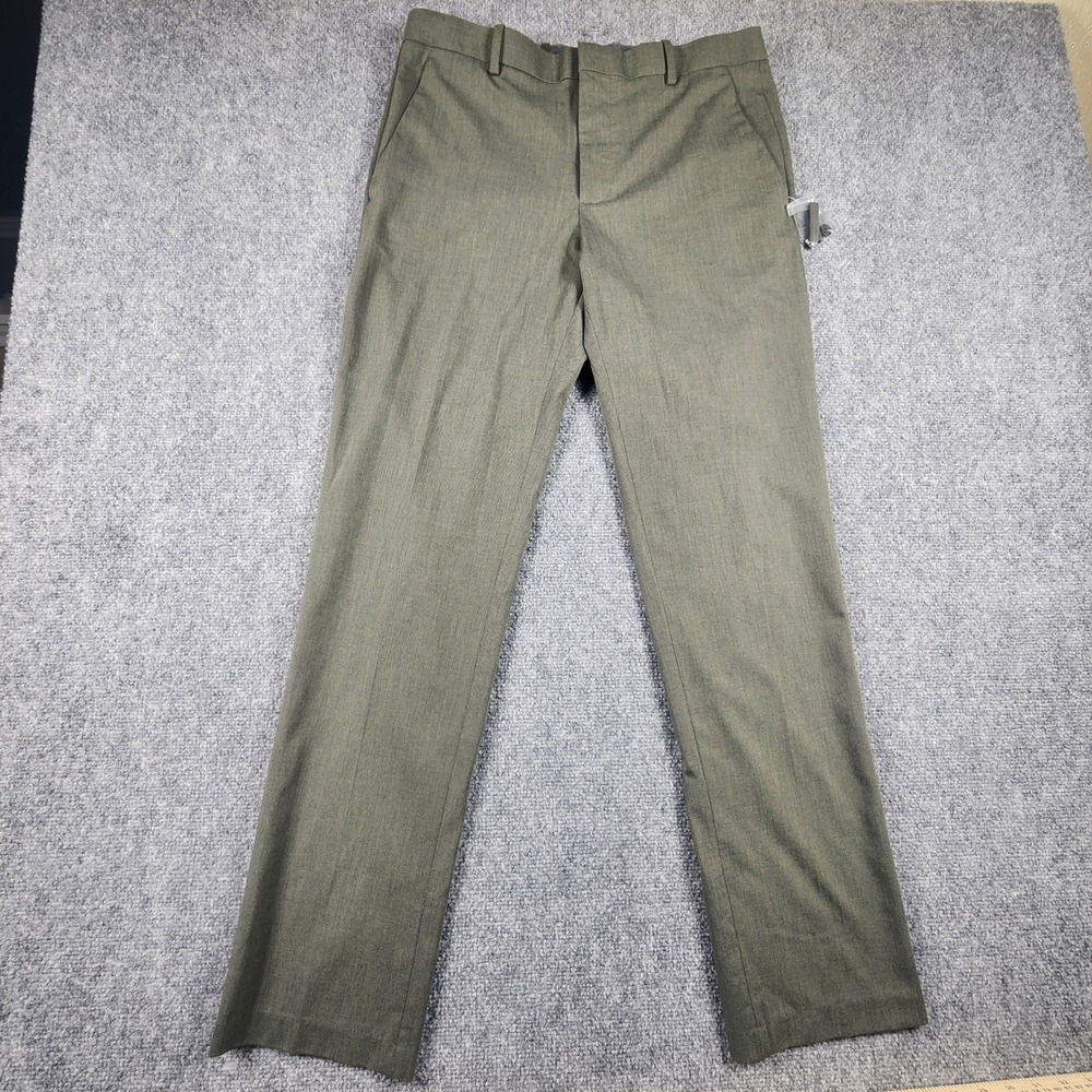 Perry Ellis Mens Slim Fit Dress Pants Olive Green Stretch Trousers 32x32